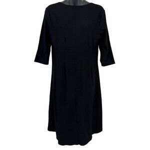 Eileen Fisher Women Sheath Dress 3/4 Sleeve Boat Neck Size Medium M Black EUC
